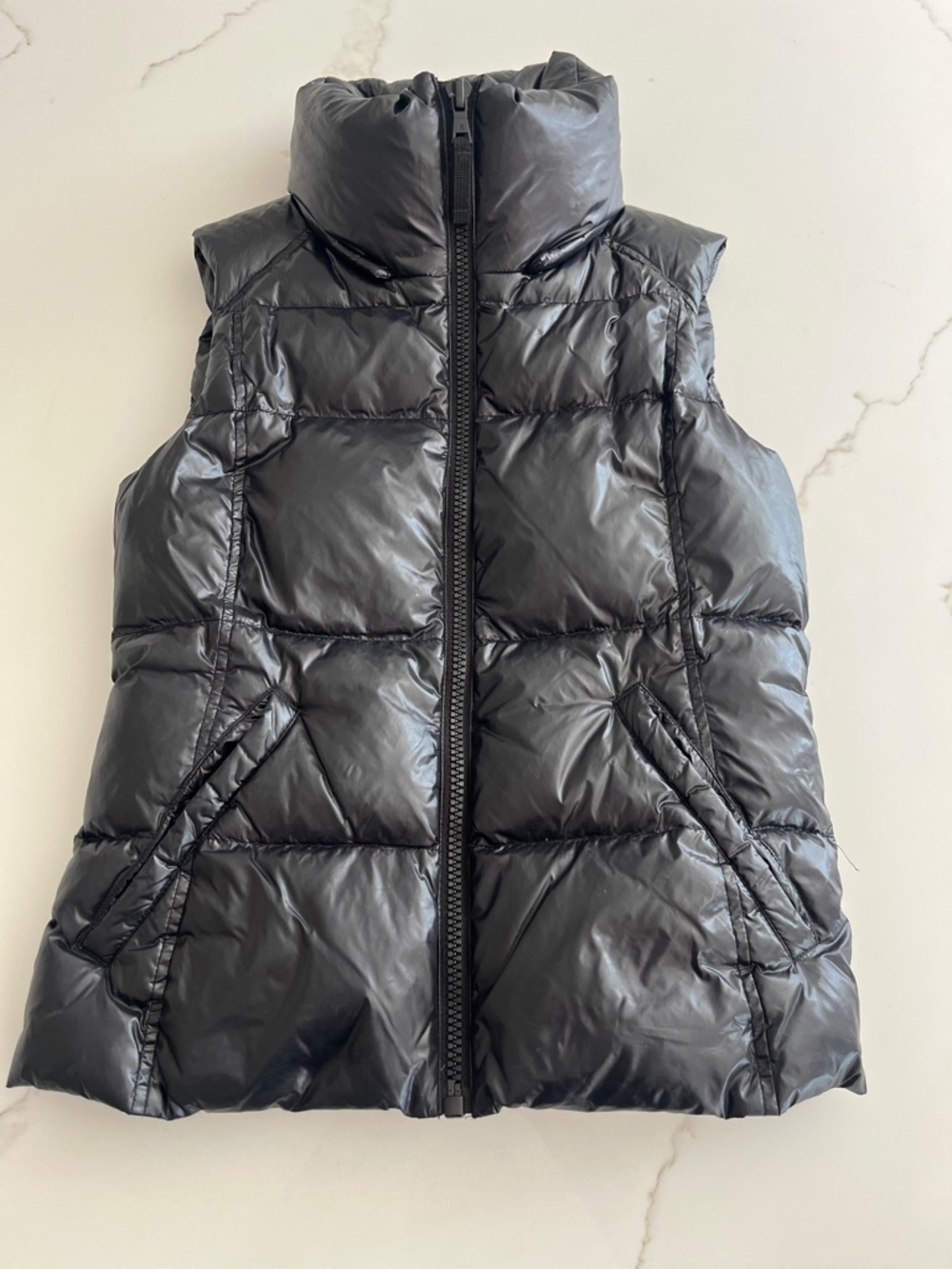 S13 New York Kylie Puffer Vest Black Glossy Down Fill High Neck Small - Picture 7 of 9